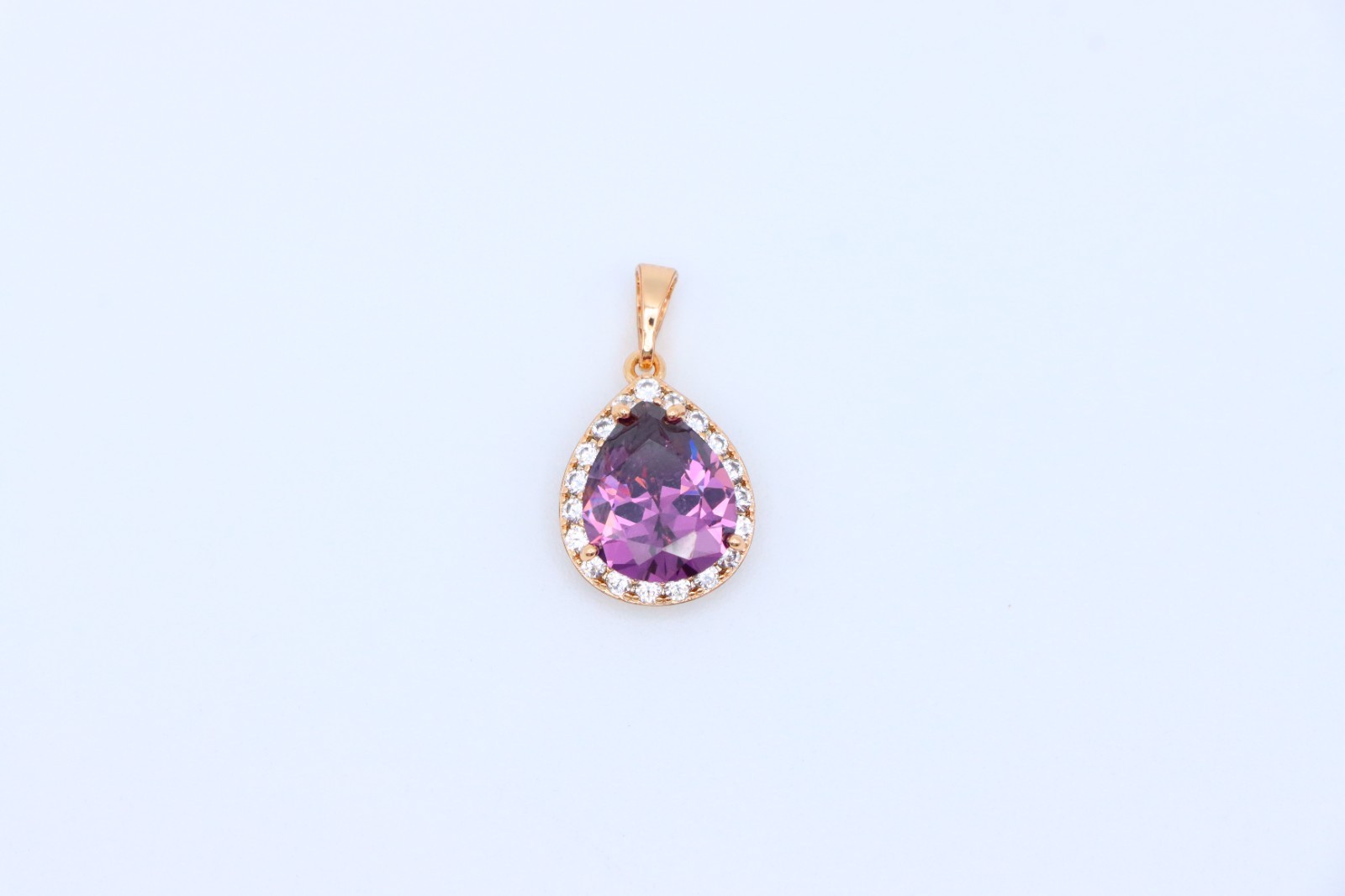 with Crystal Halo in Elegant Rose Gold Finish, XPPT1615 Teardrop Purple Pendant