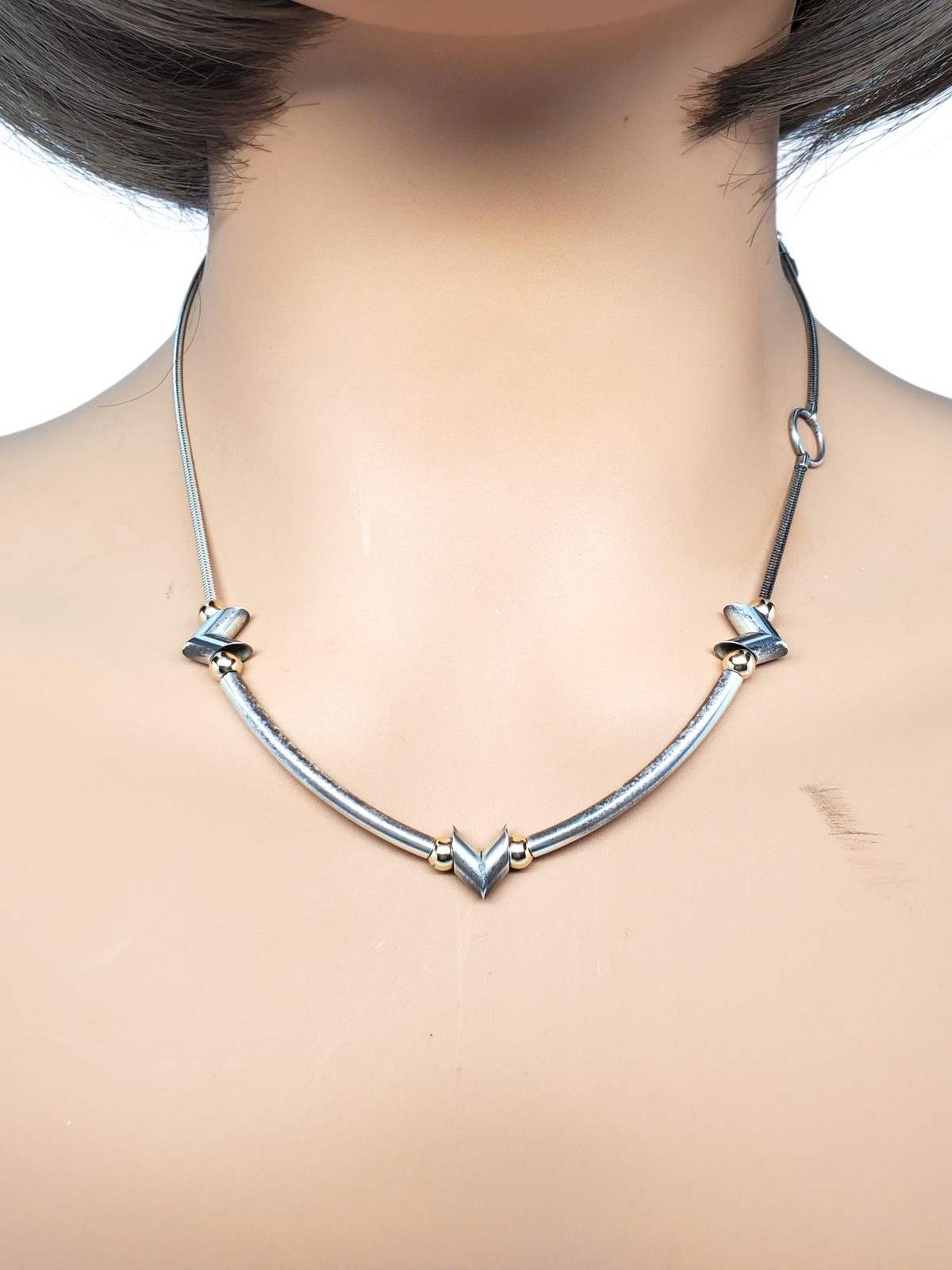 Gina Sterling Silver and 14k Gold Chevron Station Necklace #24725