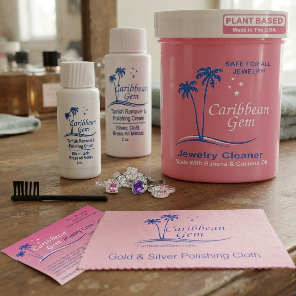 Luxury All-Purpose Jewelry Cleaner Kit – 8oz Natural Solution & Polishing Cream