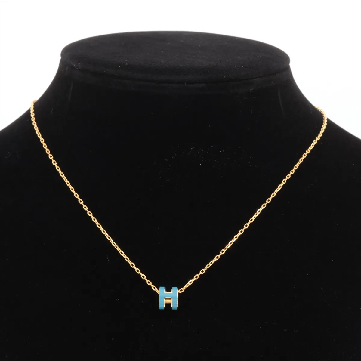 Hermès Mini-pop H Necklace GP Blue x gold