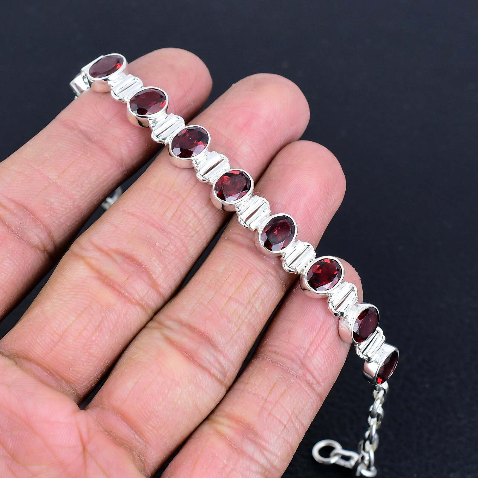 Garnet Gemstone 925 Sterling Silver Hadnmade Bracelet Jewelry Gift For Unisex