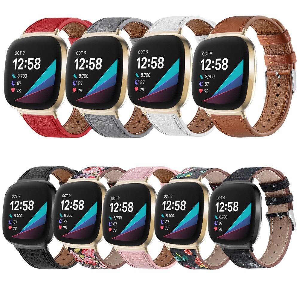 US For Fitbit Versa 3 / Sense Genuine Leather Watch Band Wrist Strap Metal Clasp
