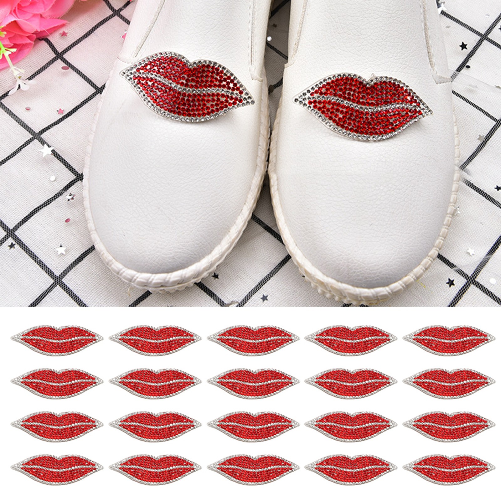 20Pcs Red Lip Rhinestones Resin Crystal Hot Pattern Clothing Decoration