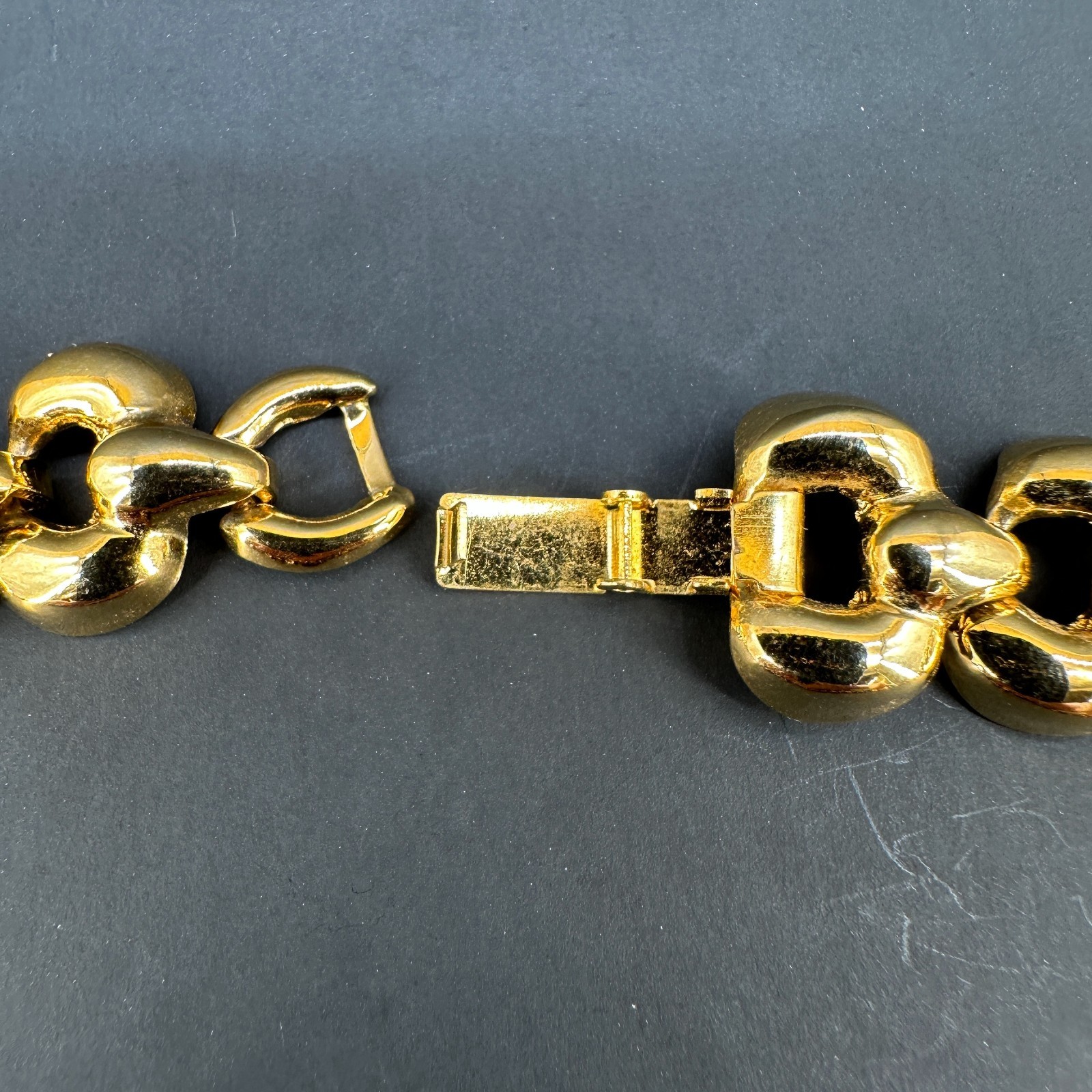 Vintage Chunky Chain Necklace Puffy Link Gold Tone 17″ Fold Over Clasp 1980s 90s