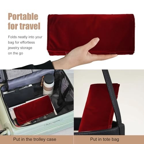 Velvet Travel Jewelry Roll Organizer Case for Necklace Bracelet Earrings Ring