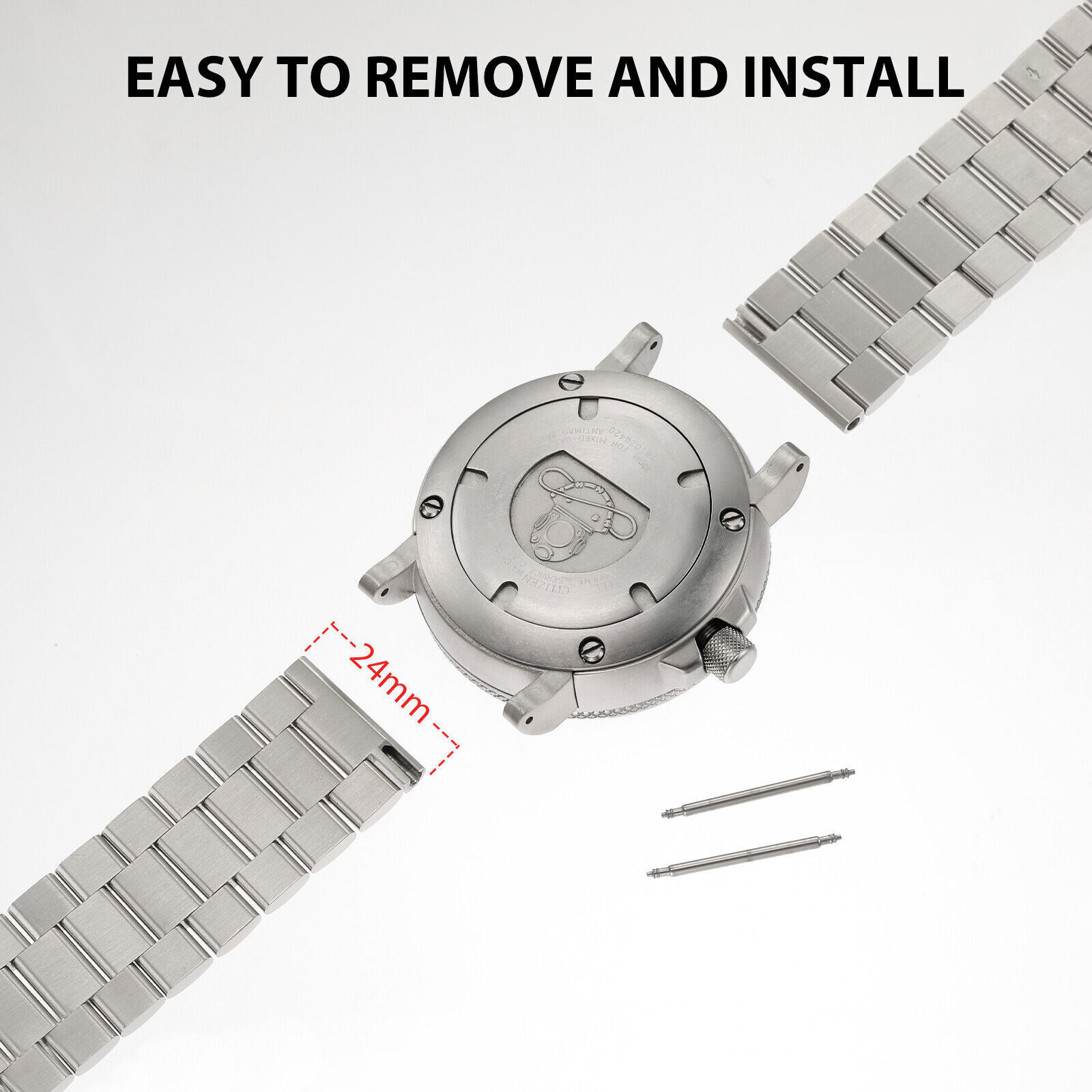Silver Metal Adapters 24mm Bands for Citizen Eco-Drive Promaster BJ8050