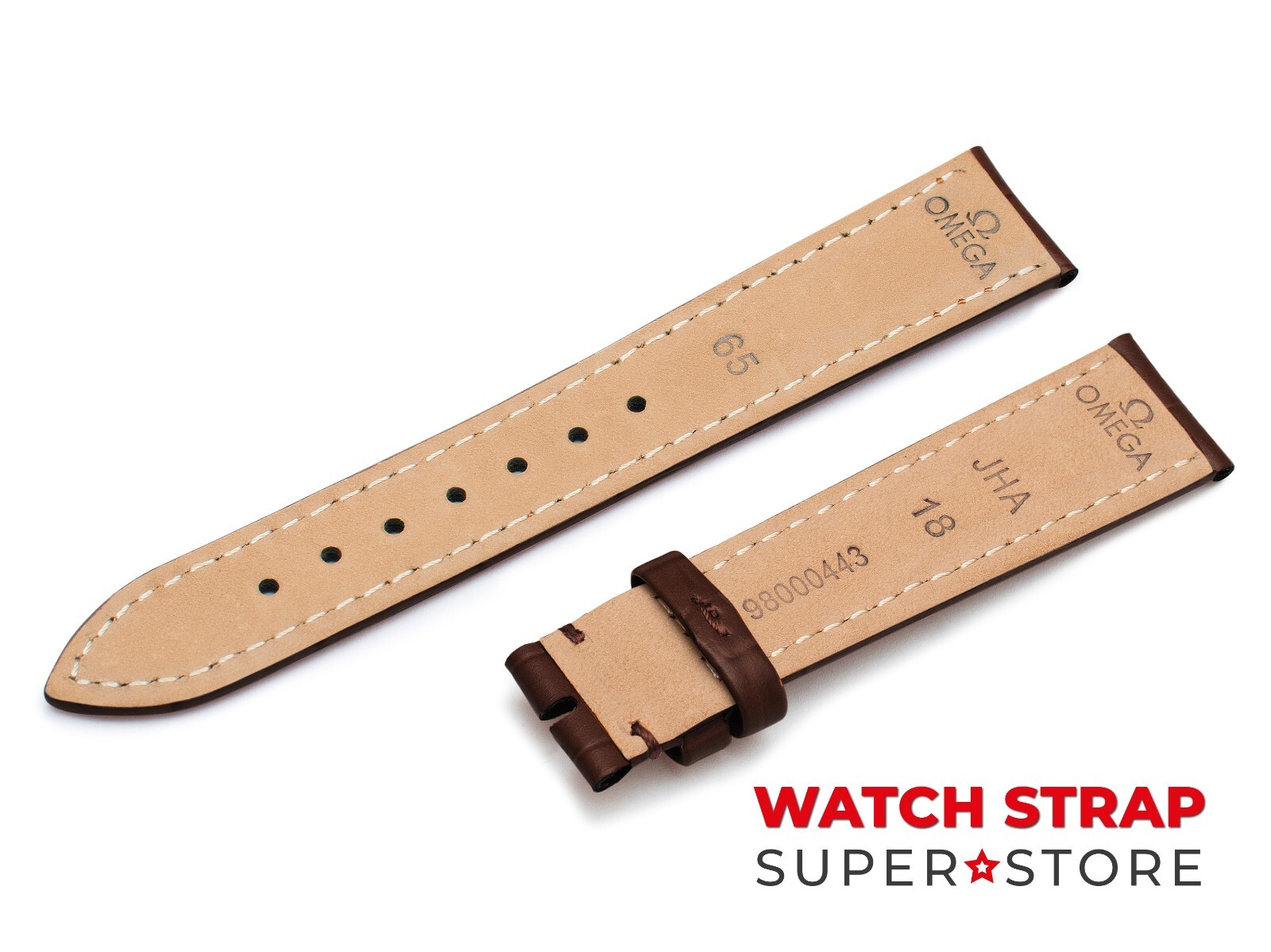 18mm OMEGA Watch Brown Genuine Leather Strap Band Buckle Clasp Silver DeVile