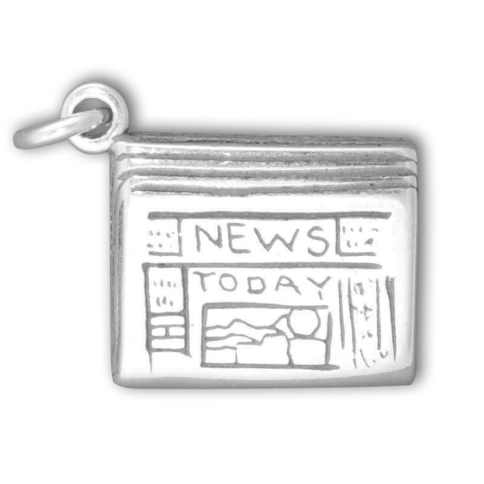 Newspaper News Today 3D 925 Solid Sterling Silver Charm Reporter Journalist