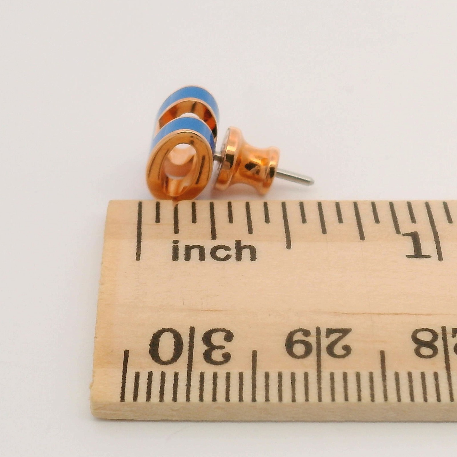 Hermes Mini Pop H Rose Gold Tone & Blue Enamel Earrings