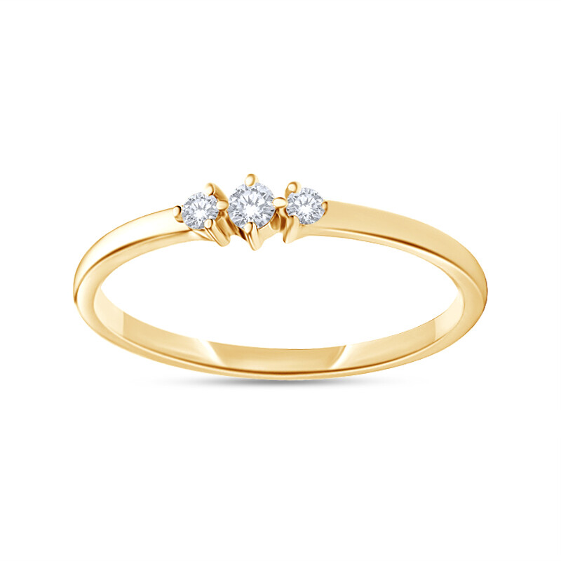 0.09 Ct Round Cut Lab Grown Diamond Three Stone Engagement Ring 14K Yellow Gold