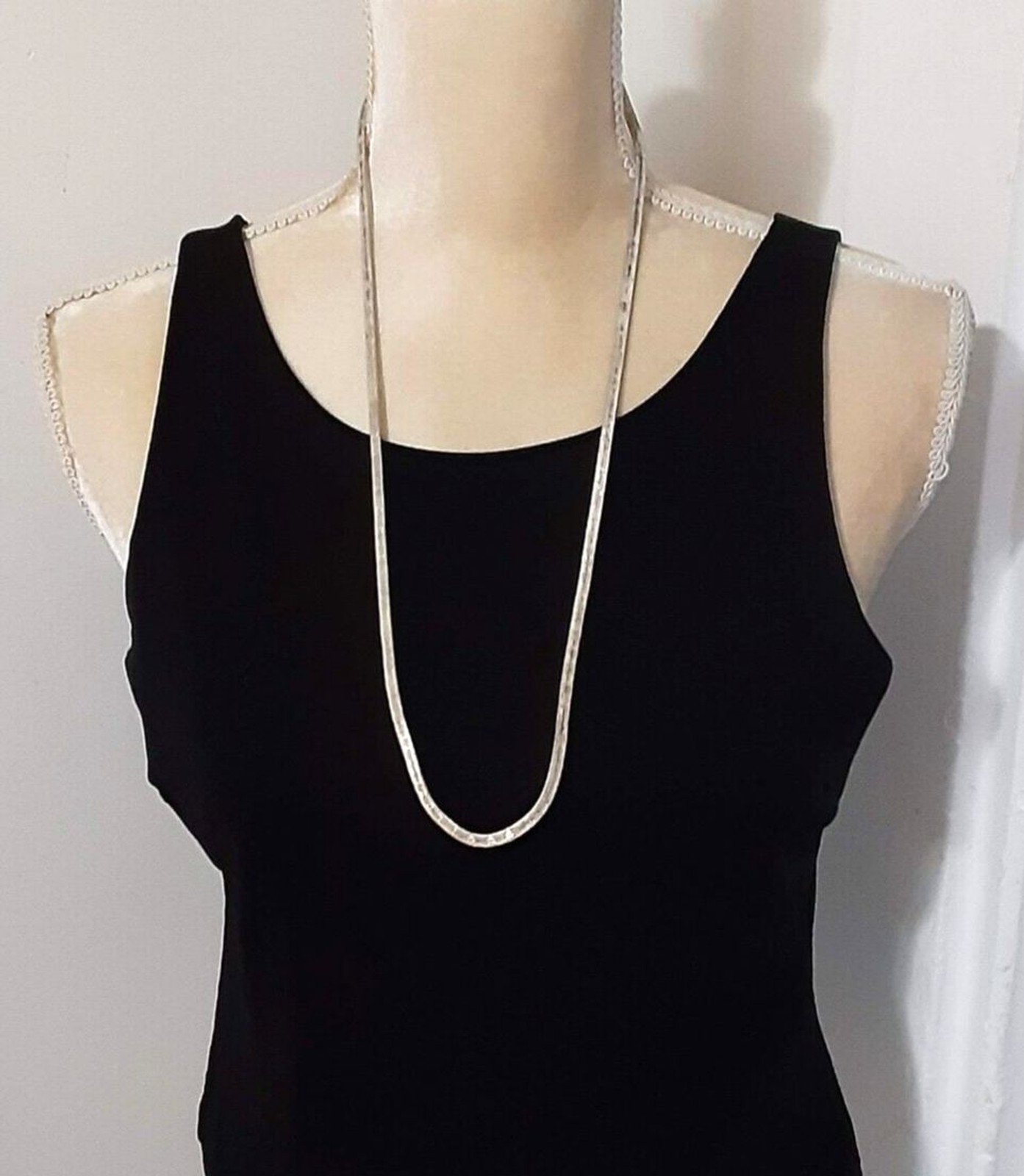 Silver Tone Stamped I Love You Herringbone Chain Necklace 26 Inch