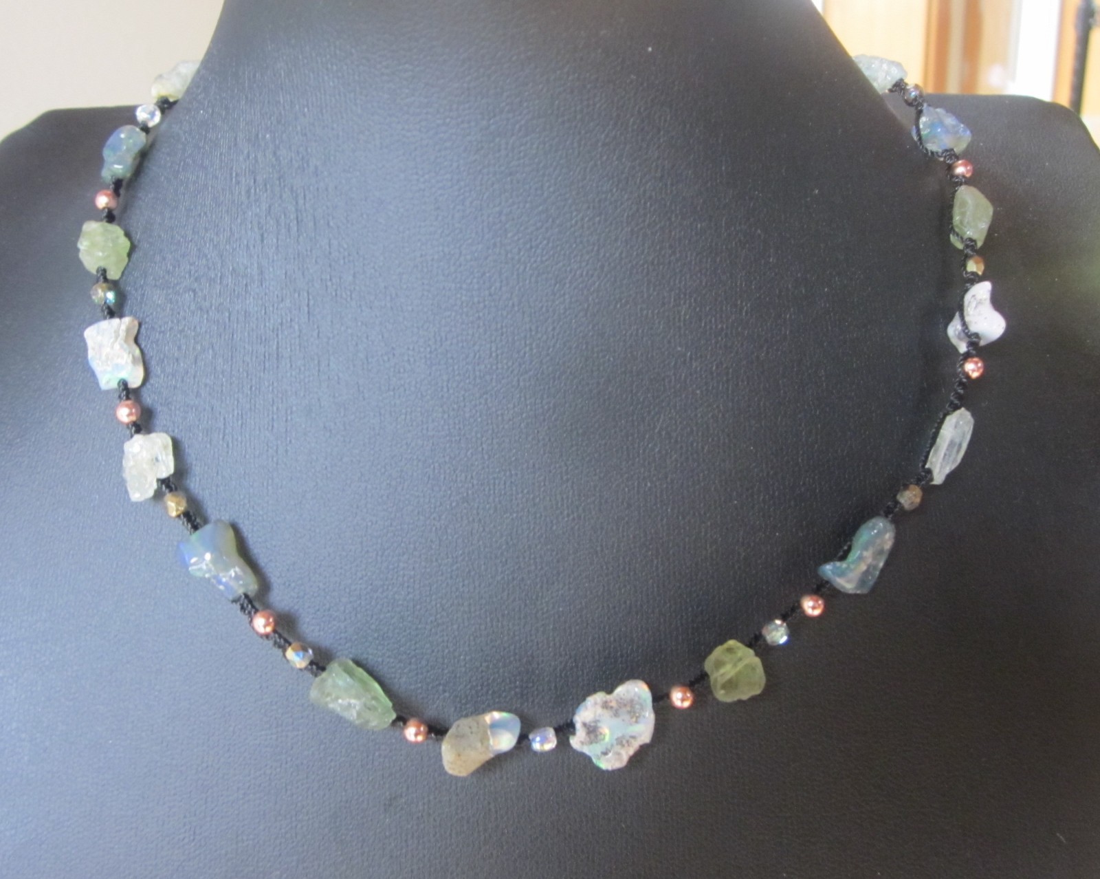 Necklace Black Ethiopian Fire Welo Opal Apatite Aquamarine Copper Raw Heals GIFT