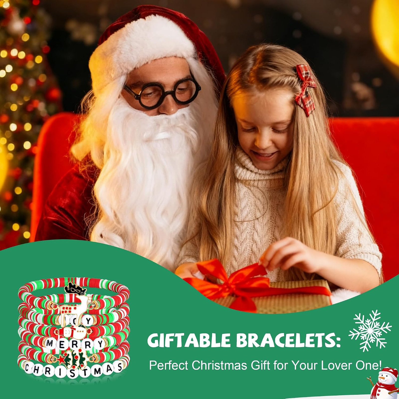Christmas Bracelets Set, Beaded Holiday Jewelry, Joy Merry Christmas Charms