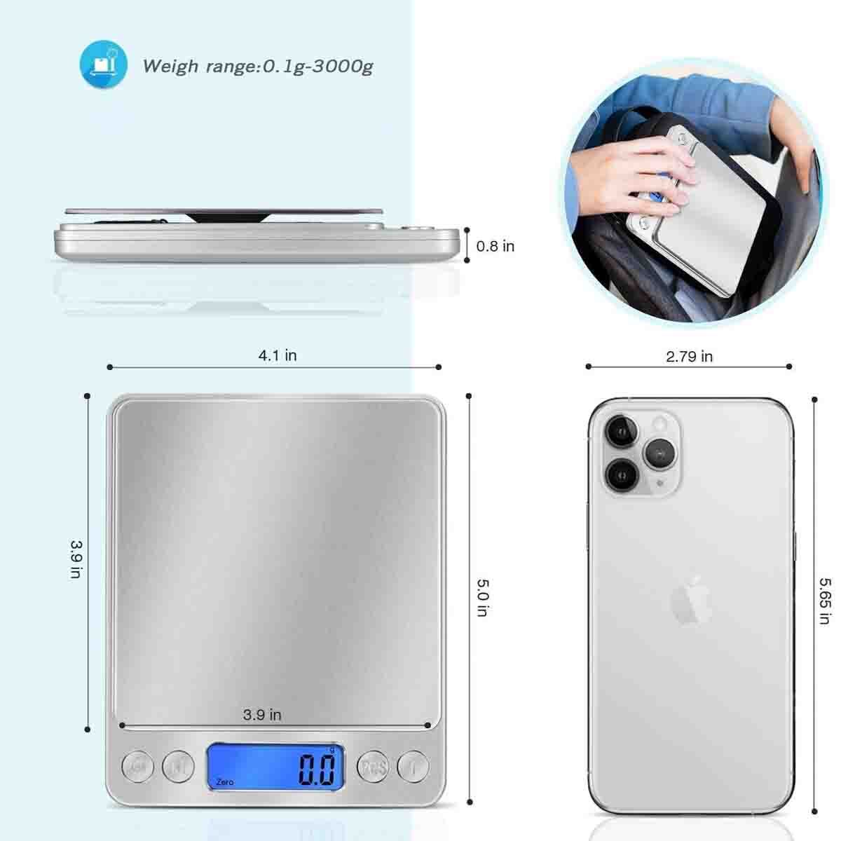 Food Scale, Kitchen Scale with Back-Lit LCD, 6.6lbs/3KG, 0.01oz/0.1g Accuracy
