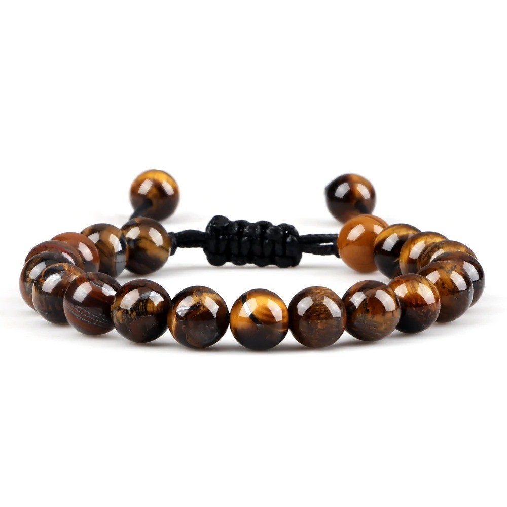 2 PCS Tiger Eye Natural Stone Obsidian 8mm Beaded Bracelet Men Women Jewelry