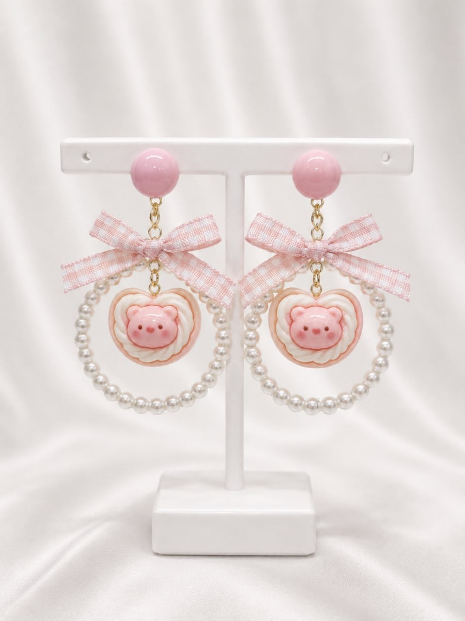 Cute Pink Pig Pearl Hoop Dangle Earrings Kawaii Bow Sweet Gift for Women