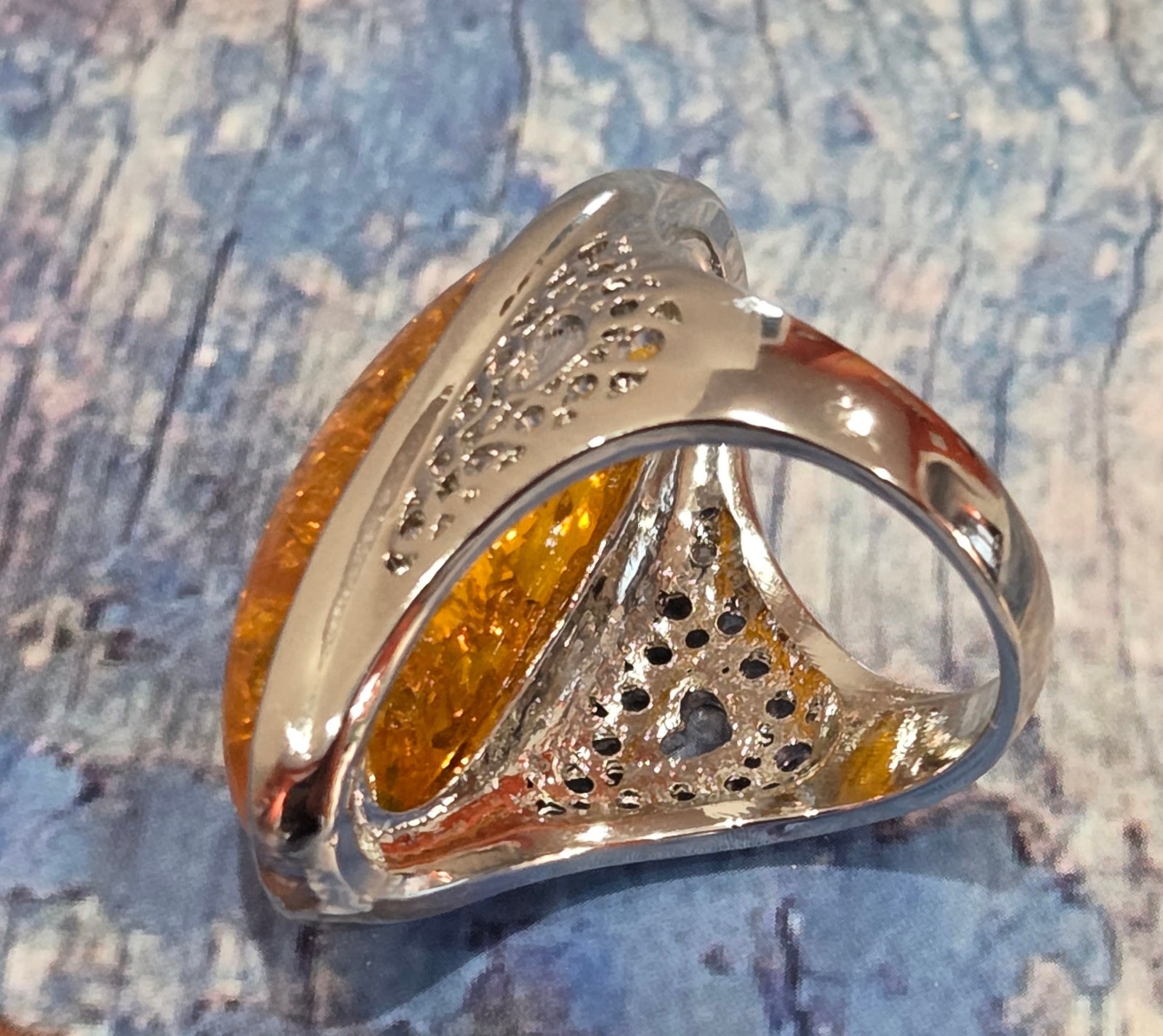 VINTAGE Ladies Silver Tone w/ Sparkle Yellow Cabuchon Gem Ring sz 7 and sz 8