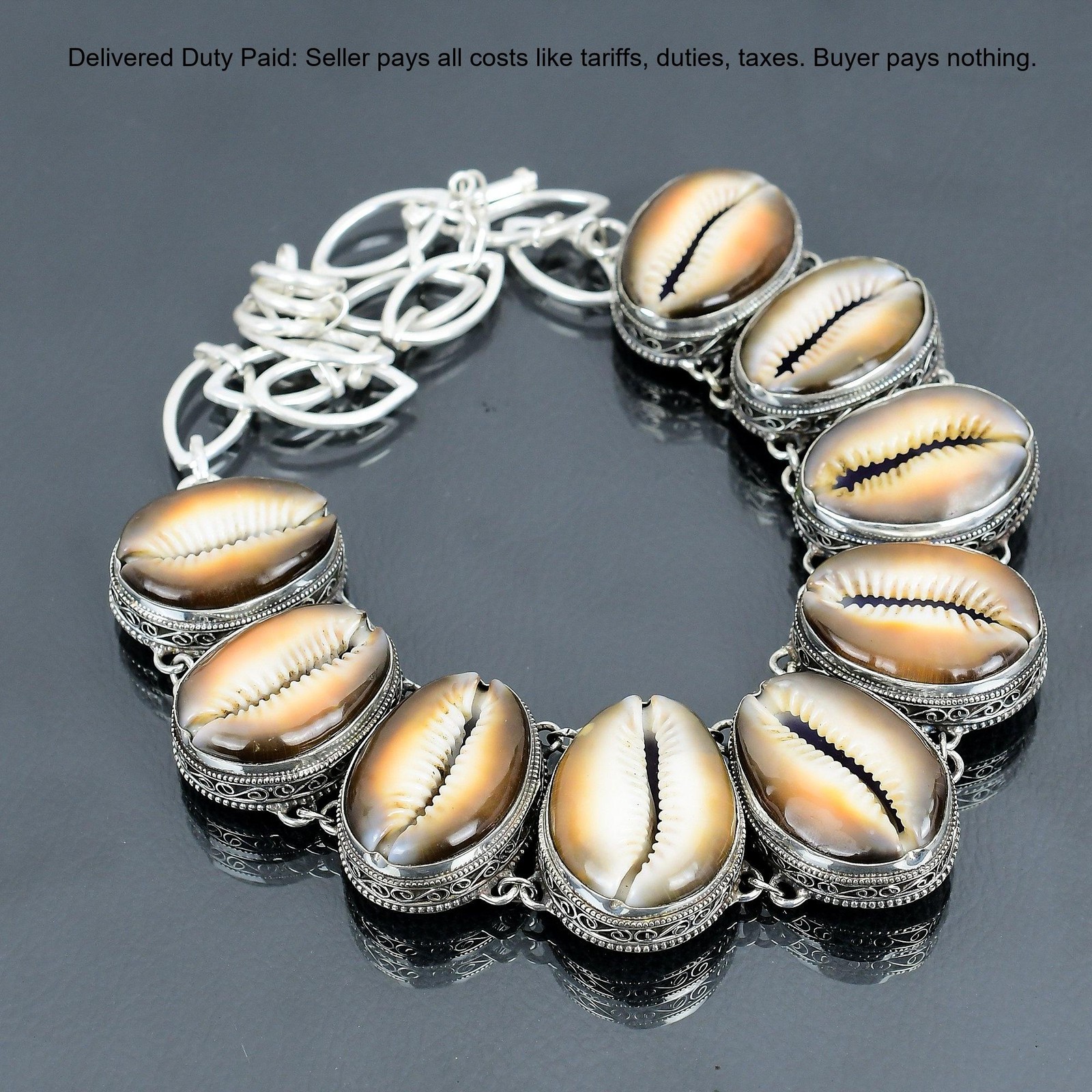Sterling Silver Cowrie Shell Gemstone Bezel Vintage Wife Chain Wedding Necklace