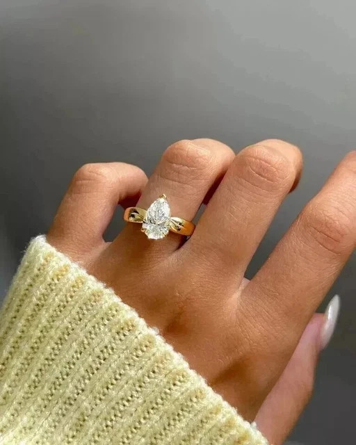2Ct Pear Cut Lab Created Diamond Women’s Wedding Ring 14k Yellow Gold Plated