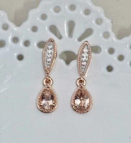 2Ct Pear Lab Created Morganite Women Drop & Dangle Earrings 14k Rose Gold Plated