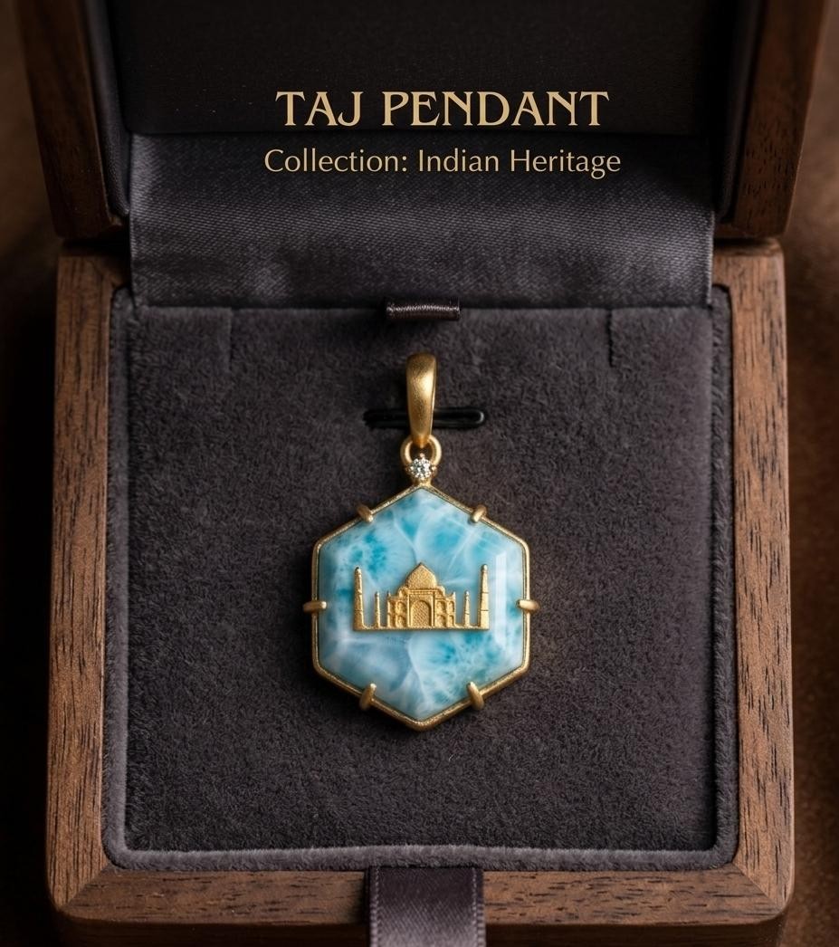 Natural Larimar Stone Taj mahal Pendant 925 sterling silver gold plated