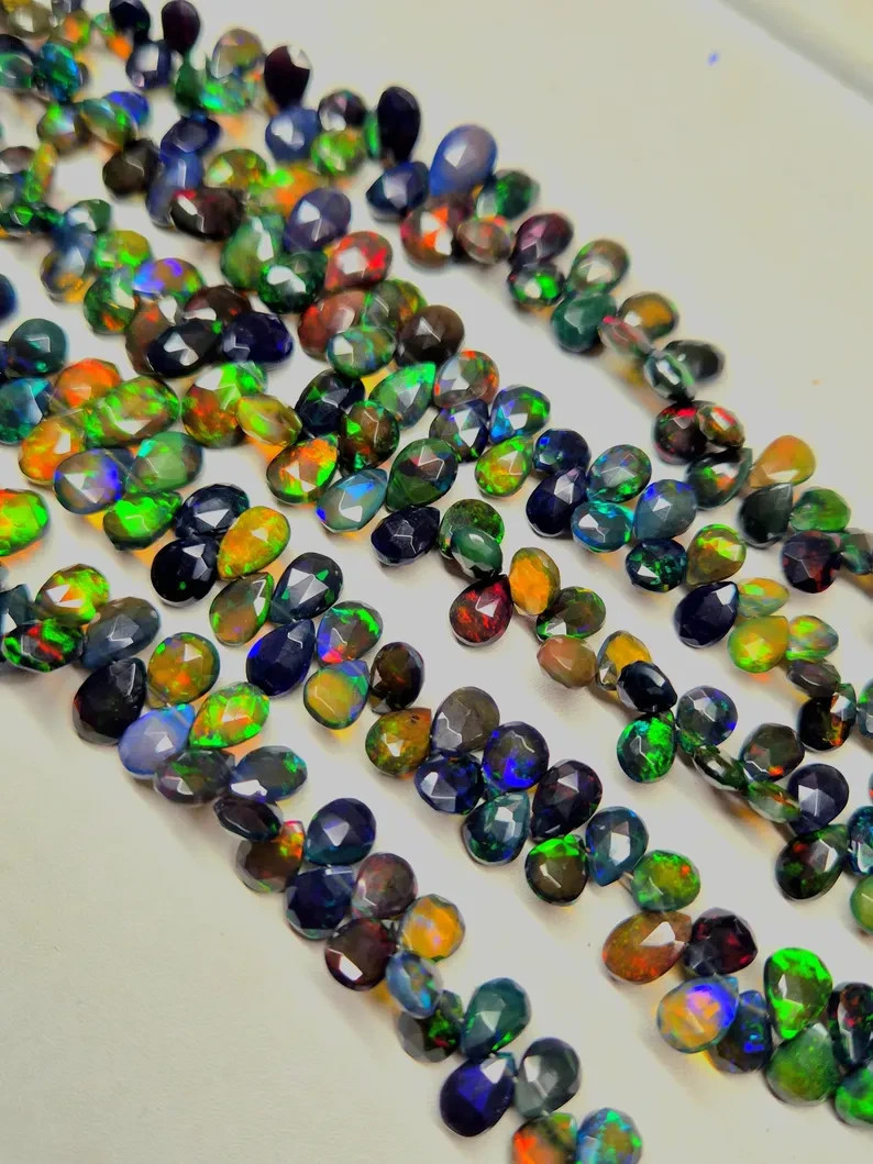 AAA High Quality Ethiopian Opal Faceted Pear Beads, Flashy Opal Bead Strands