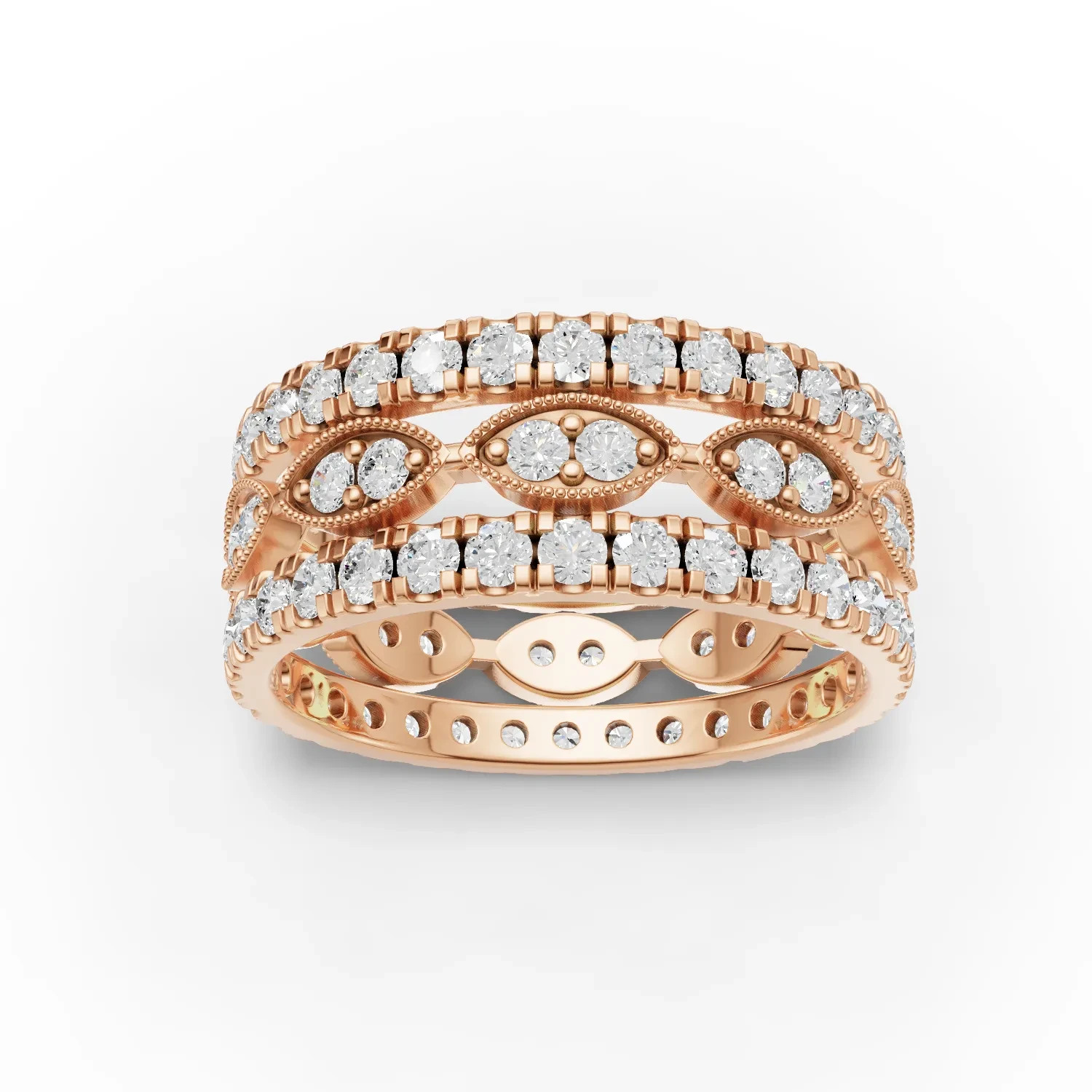 1.77 Ct Round Lab Grown Diamond Pavé Milgrain Full Eternity Band 18K Rose Gold