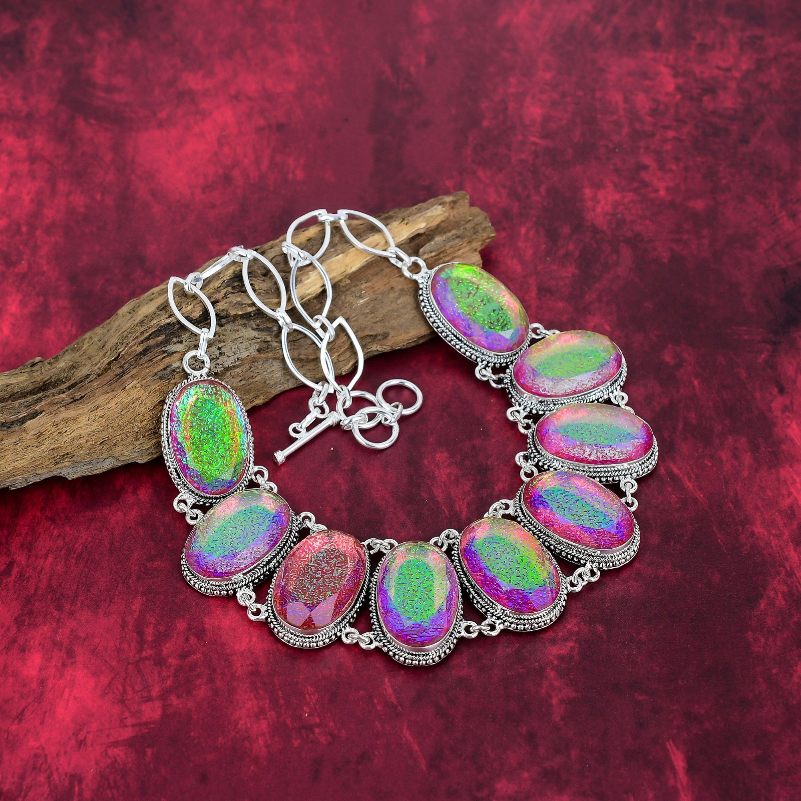Pink Triplet Opal Gemstone Handmade 925 Sterling Silver Jewelry Necklace