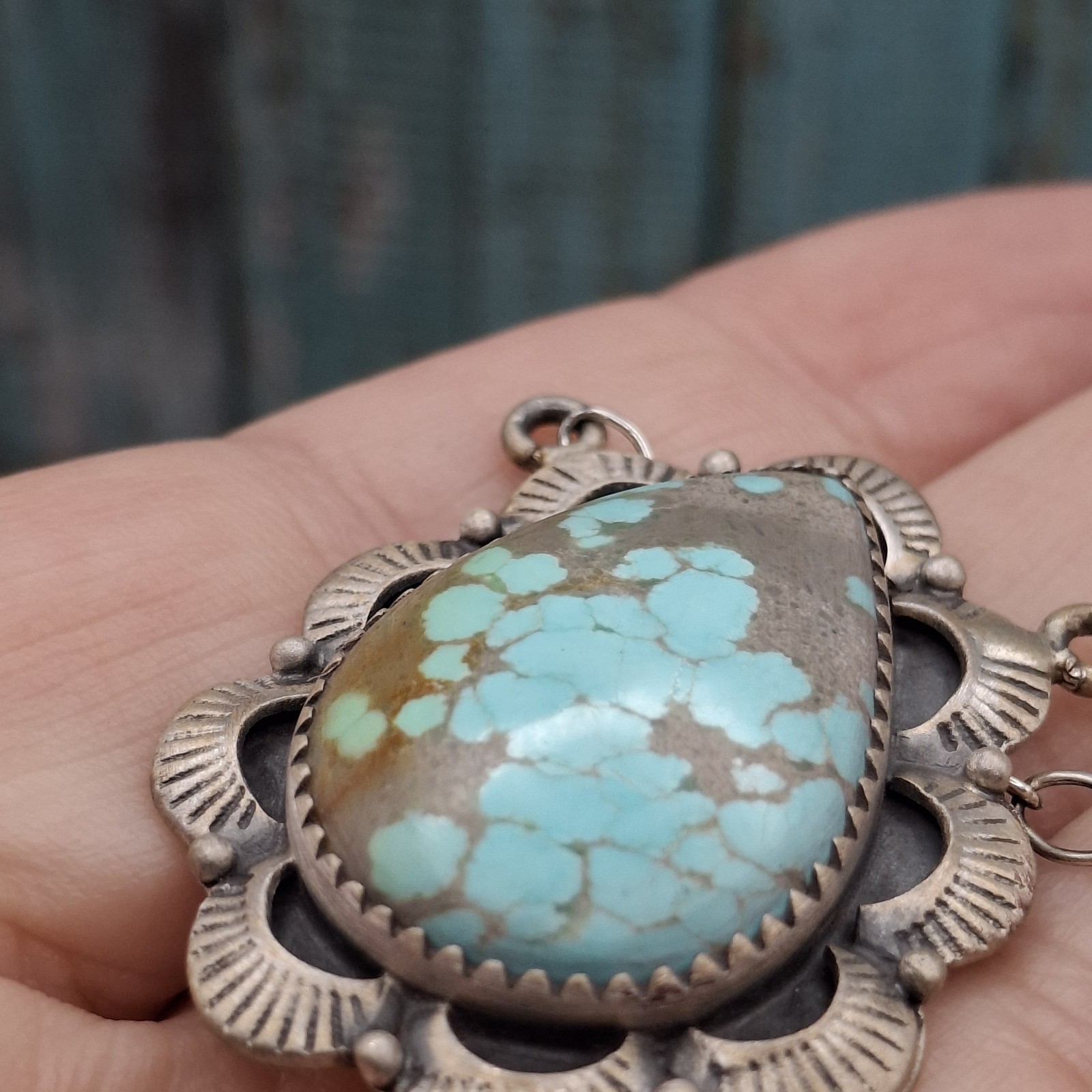 Number 8 Turquoise Sterling Silver Necklace Southwestern Native Style 14-21″