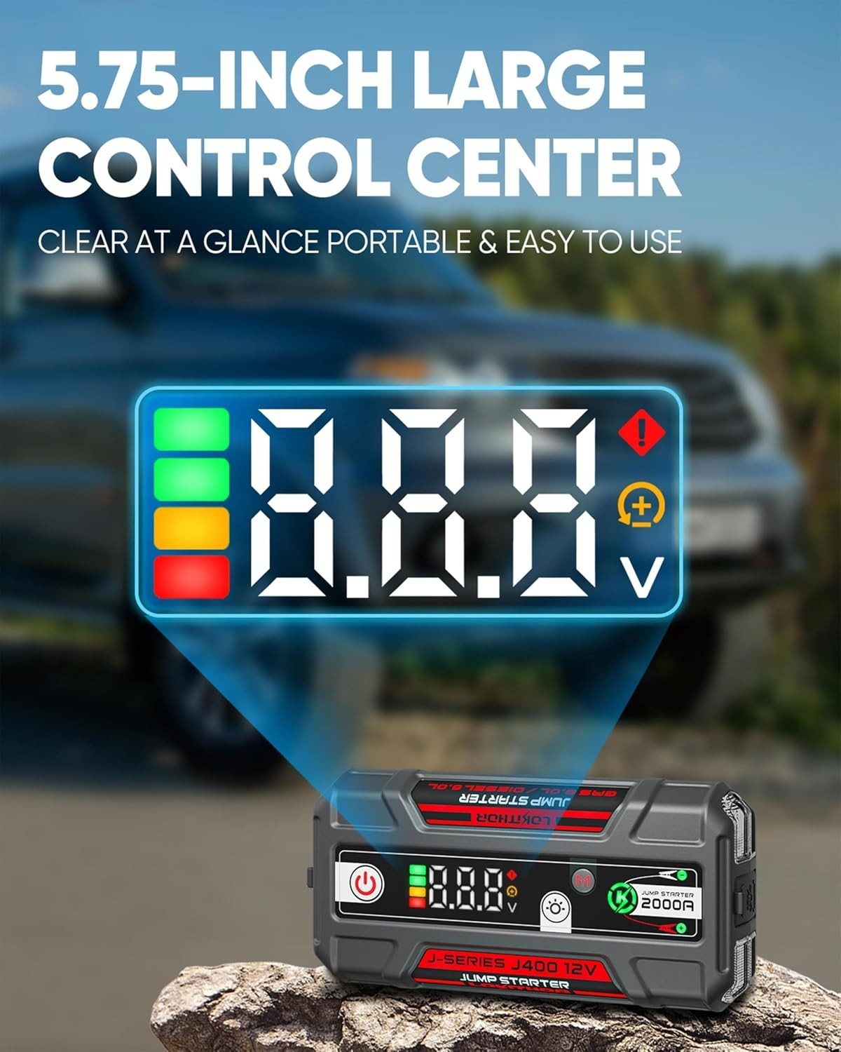 Portable Jump Starter 2000A 12V Lithium Battery Booster Digital Display Jump Box