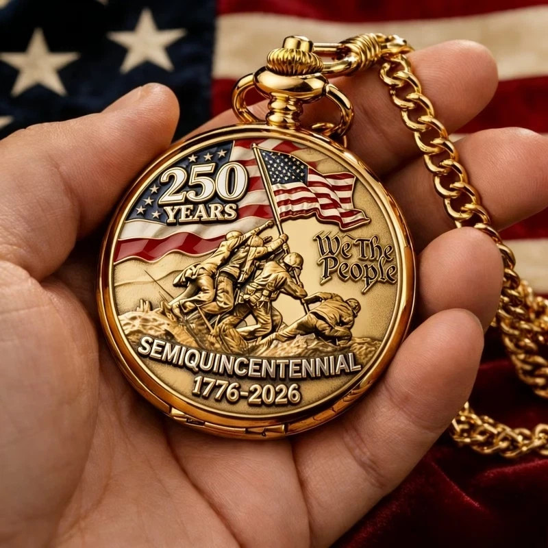 Retro American 1776-2026 250th Anniversary Winding Pocket Watch Gift