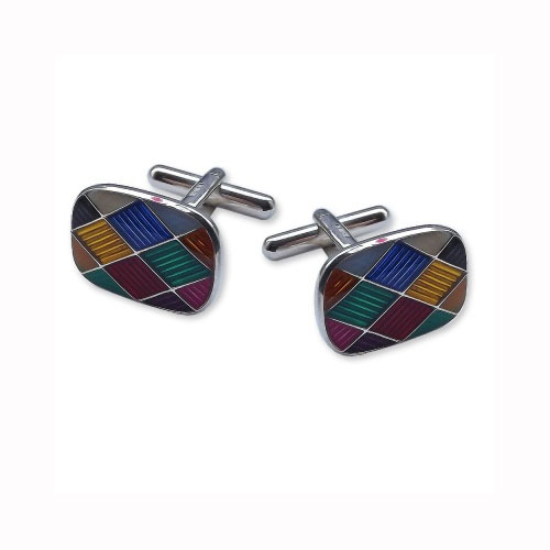 NEW Sterling Silver Multi Colour Harlequin Cufflinks 12 x 17mm Quality UK 925 HM