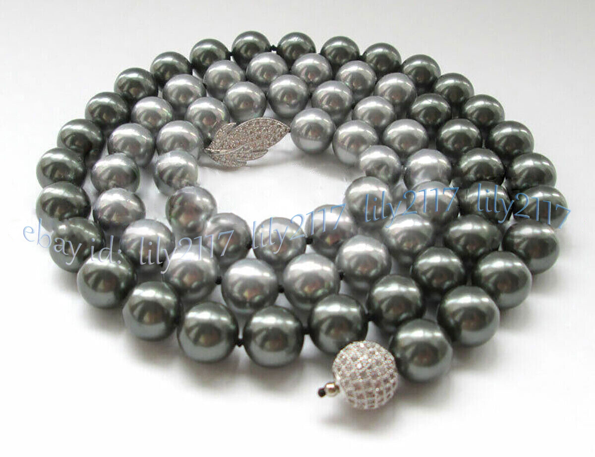 Silver Gray South Sea Shell Pearl Round Beads Necklace 14-50” 8/10/12/14mm