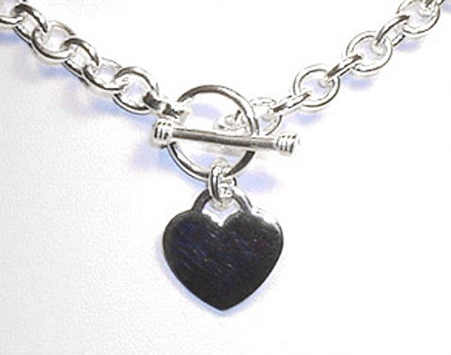 Heart Charm Toggle Link Solid Silver Necklace 16″ + Bracelet 7″ Set (66 grams)