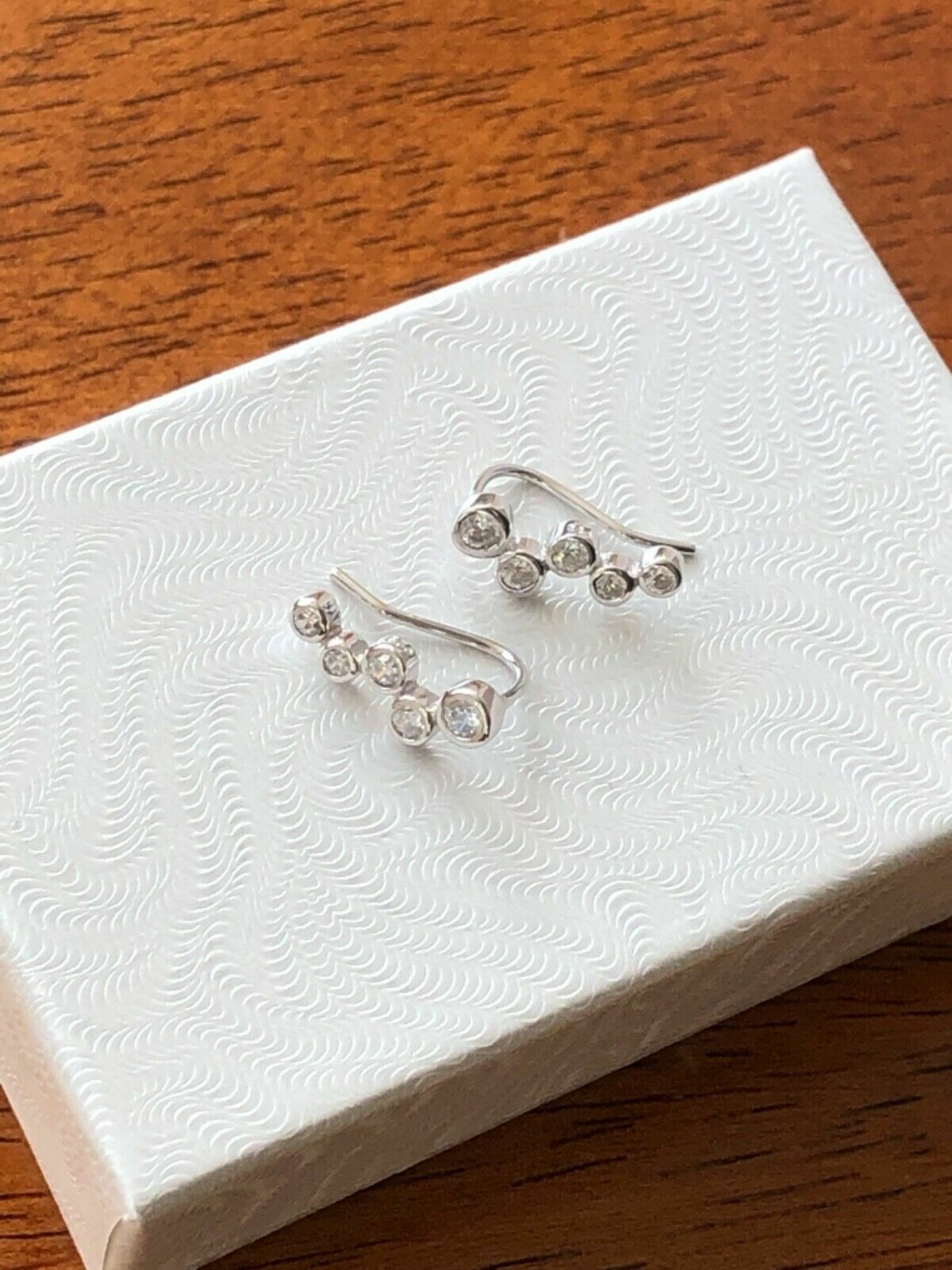 925 Sterling Silver Bezel Cz Bar Ear Vine Climber Earrings 13x5mm (0.51″)
