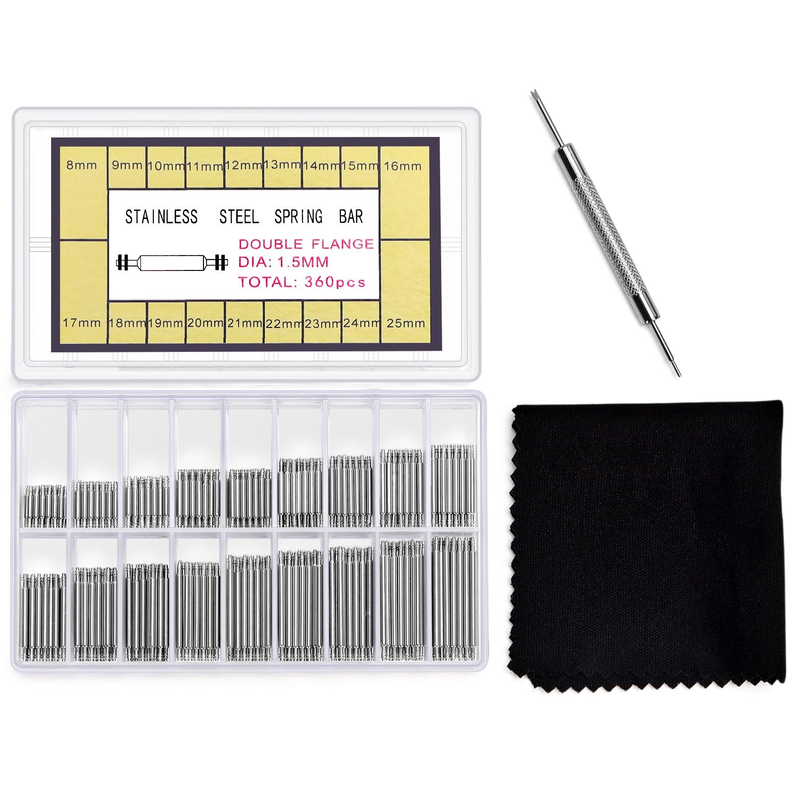 Watch Pins Kit with Spring Bar Tool, 360 Pcs 8-25 mm Watch Band Link Pins and…