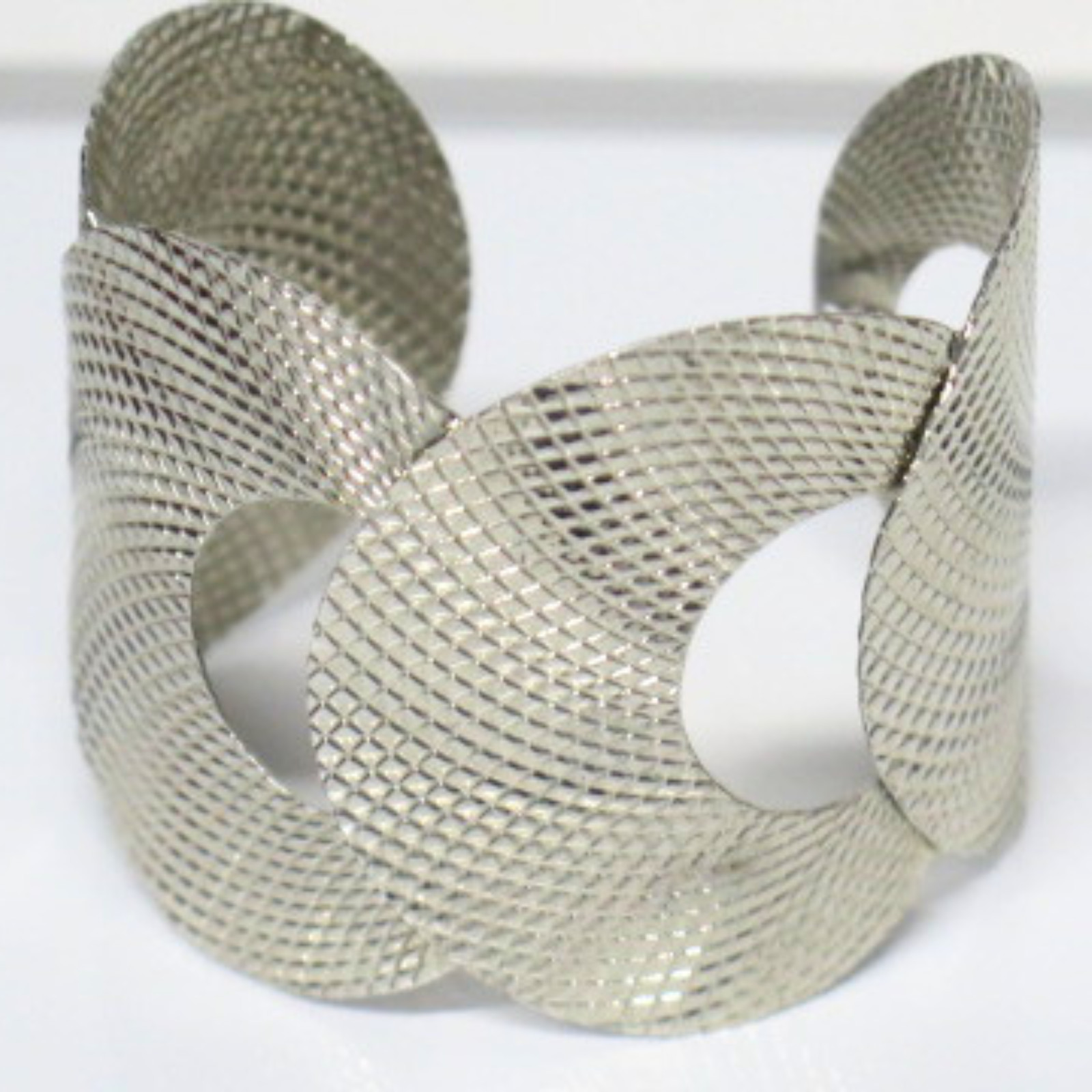 Silver Tone Mesh Cuff Bracelet Wide Open Crossover Statement Bangle One Size