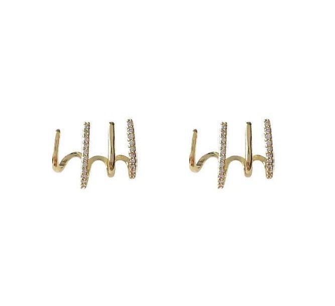 Wave Stud Earrings, CZ Ear Cuff Style Earrings, Modern Curved Line Earrings,051