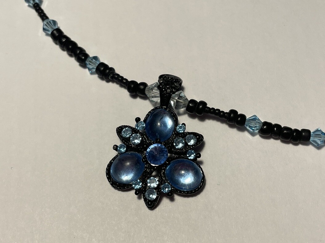 Special Occasion Sanity Sapphire Blue Tones & Black Beaded Necklace