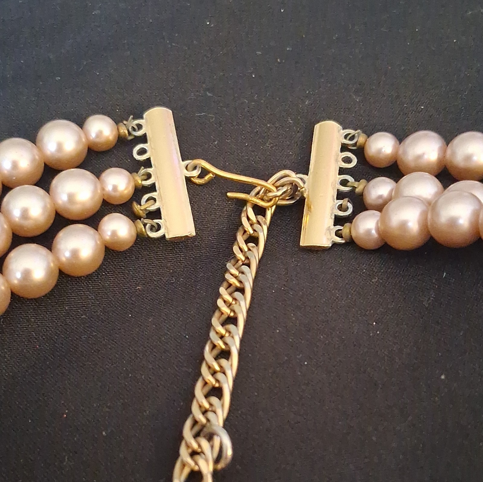 Multi-Strand Beaded Necklace Champagne Imitation Pearl Crystal Gold Curb Chain