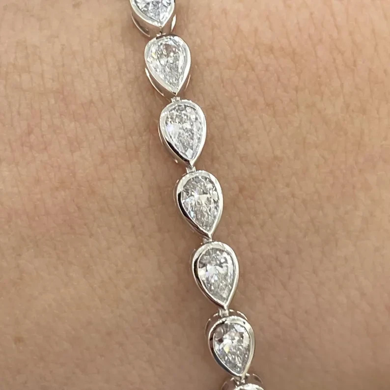 12.00 Ctw Pear Cut Lab Created Diamond Tennis Bracelet 14K White Gold Plated