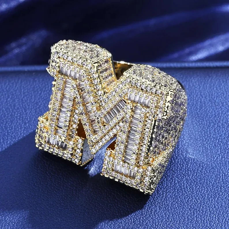 5TCW Baguette Lab Created Diamond Men’s Custom Alphabet Ring 925 Sterling Silver