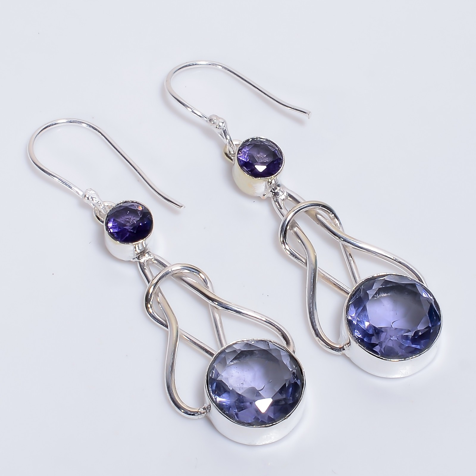 Mystical Iolite Ethnic Style Artisan Earrings – 2.2″ 925 Sterling Silver K774