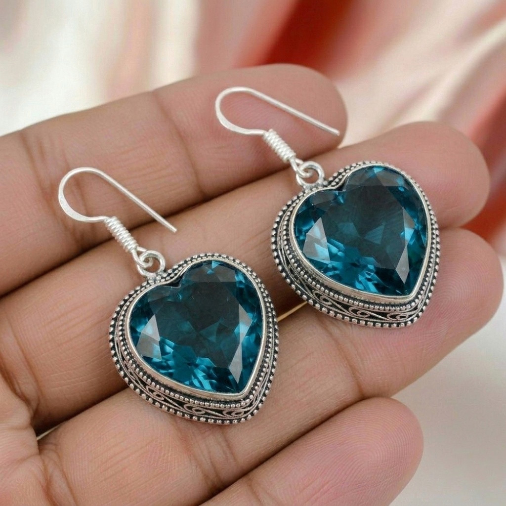 London Blue Topaz Earring 925 Sterling Silver Handmade Earring Silver Earring