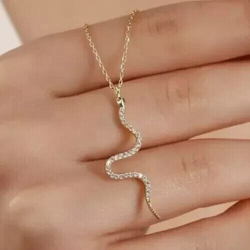 Round Cut Simulated Diamond Stunning Snake Fancy Pendant 14k Yellow Gold Plated