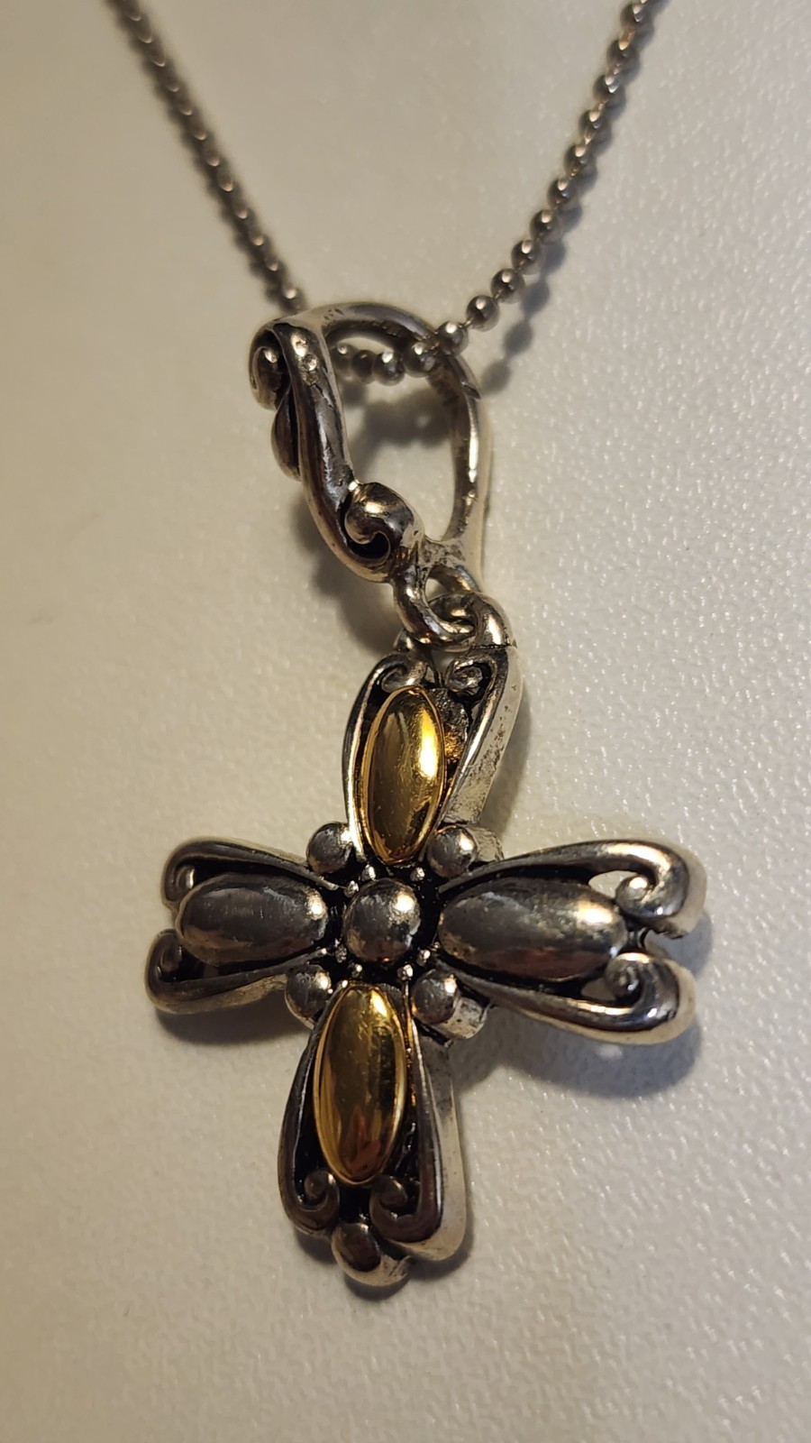 Vintage Premier Designs Necklace Flower Pendant Cross Gold Silver Toned Signed