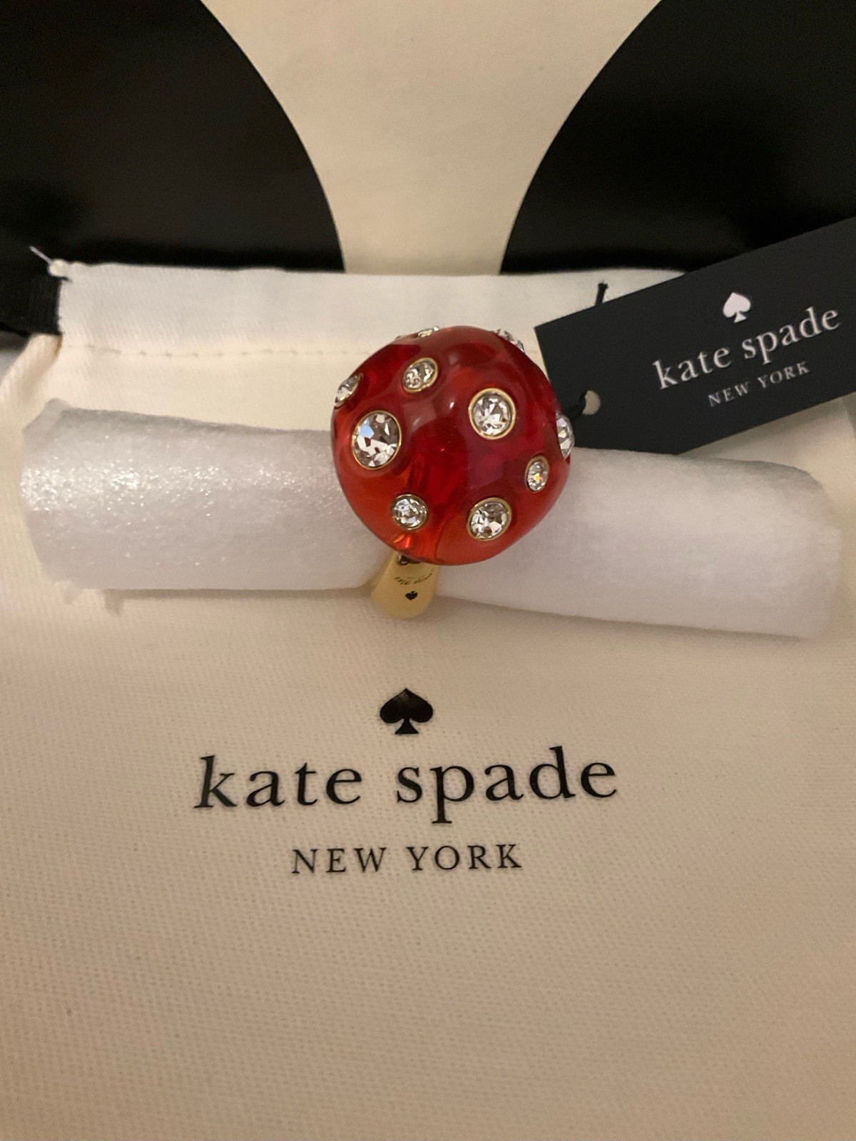 NWT Kate Spade New York Forest Pop Mushroom 12k Gold Plated CZ Crystal Ring Sz 7