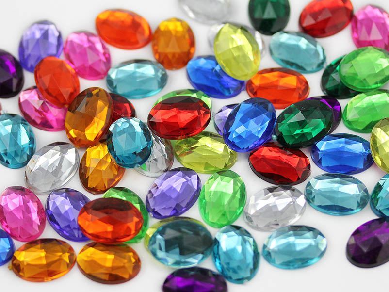 18x13mm Assorted Colors Flat Back Acrylic Oval Gems – 100 Pieces