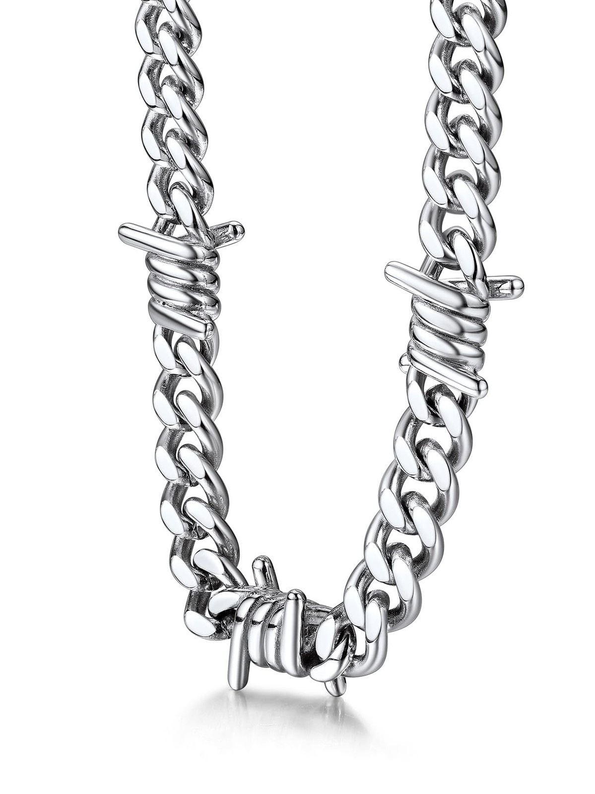 Stainless Steel Barbed Wire Necklace 9mm Thick Heavy 18 inches, a. 9mm-Silver