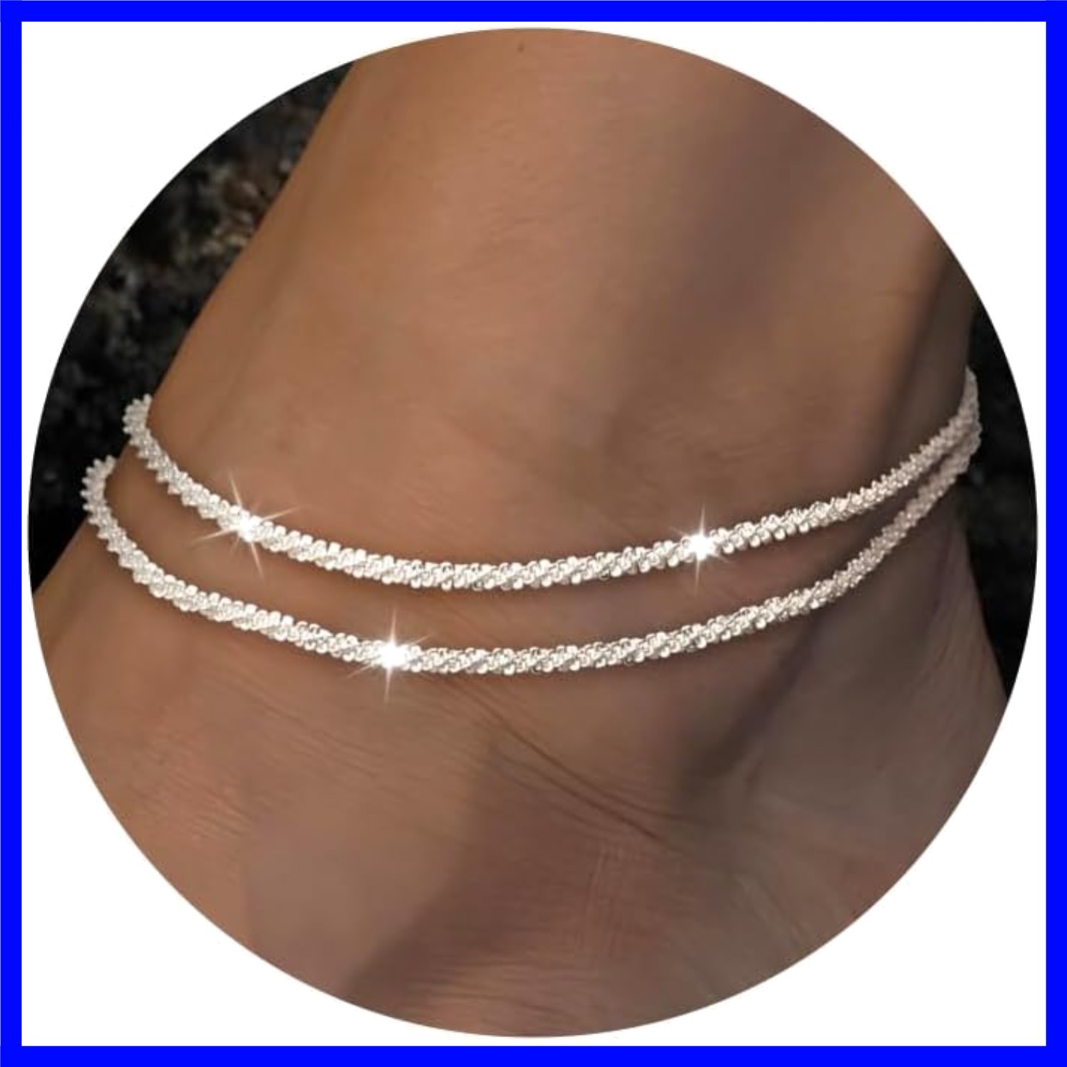 Dainty Silver Ankle Bracelet Set | Layered Sparkling Anklets for Every Occasion